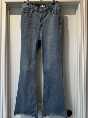 FRAME Le High Flare Jeans 30 | Full Length Light Wash Raw Hem Stretch